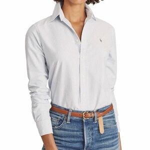 Ralph Lauren Polo White and Light Blue Pinstripe Button Down Shirt